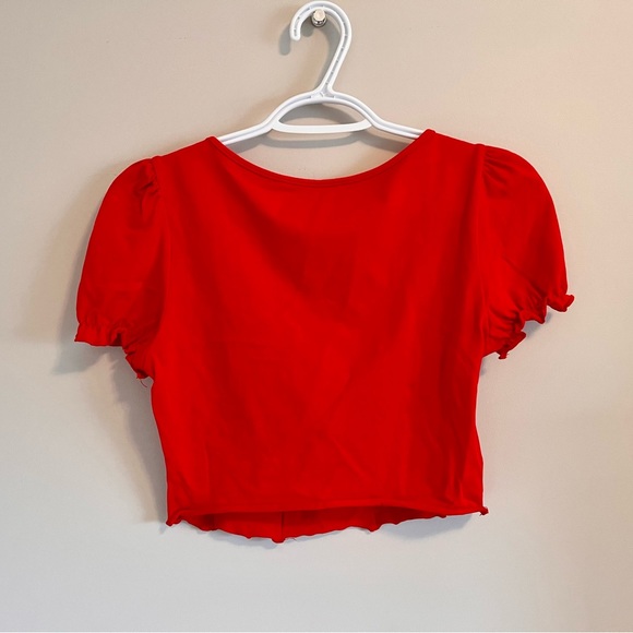 SHEIN Red Puff Sleeve Crop Top - Picture 5 of 6